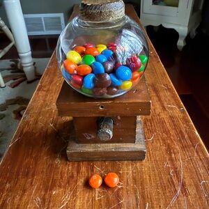 Vintage Wooden Candy Dispenser with Colorful Candy